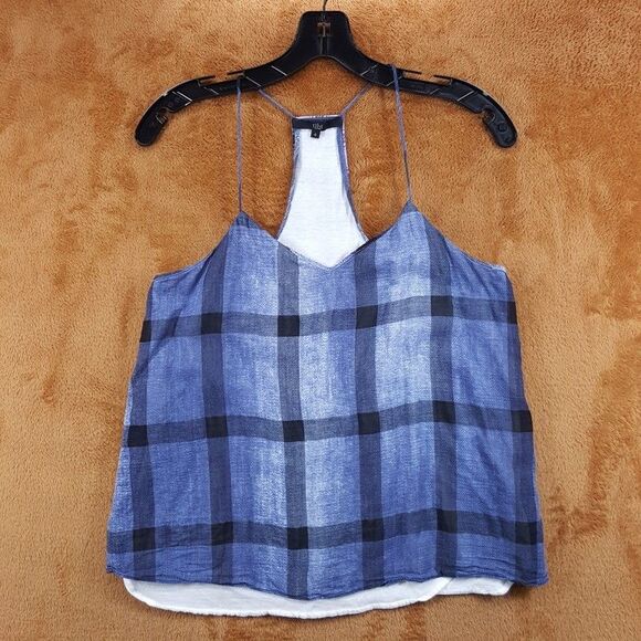 TIBI Top Womens Size 4 Blue Plaid Pullover Tank Layered Lined Camisole Racerback - Picture 1 of 7